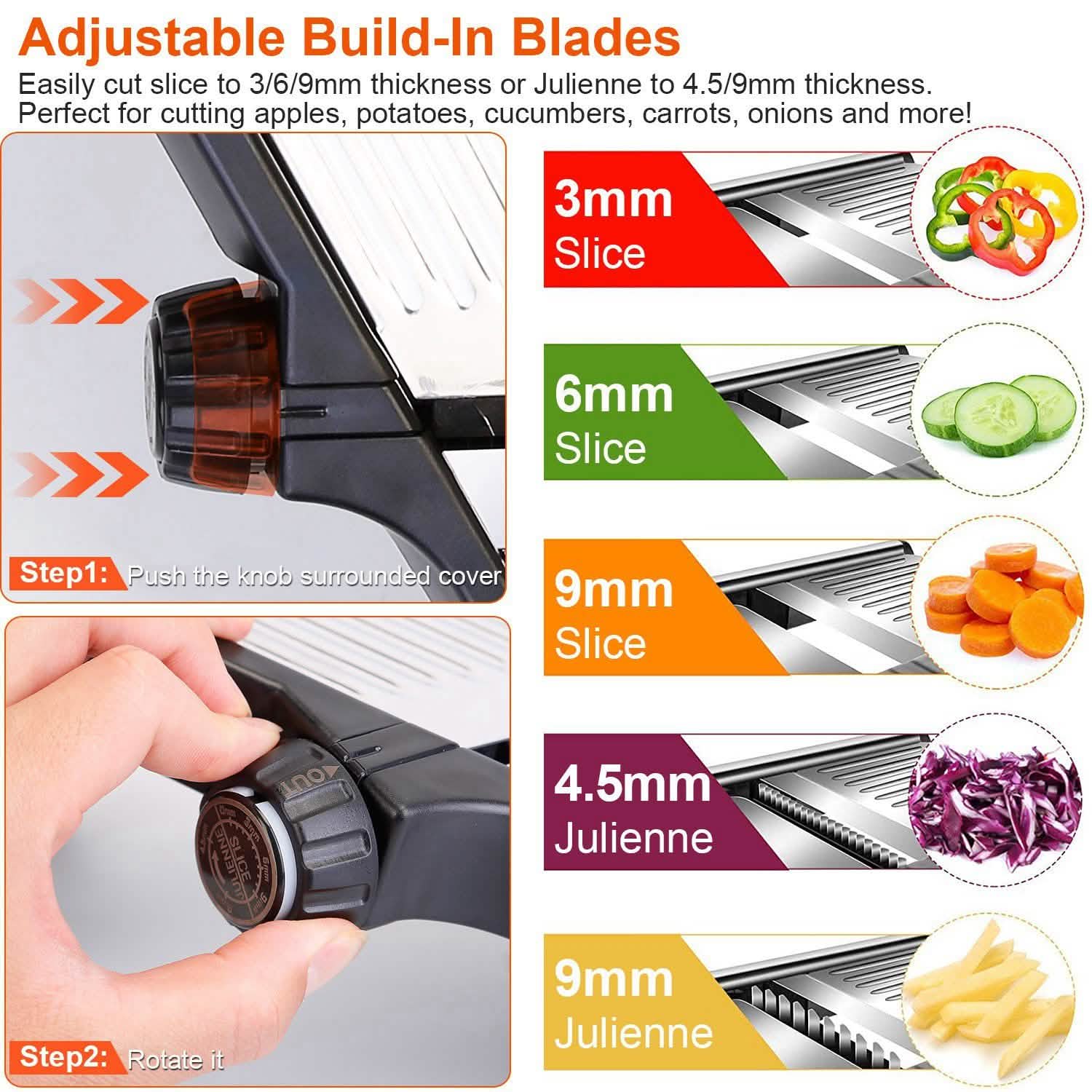 Mandoline de cuisine en acier inoxydable avec 5 lames réglables