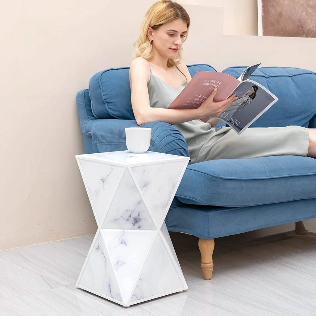 Table d'appoint en marbre, table de chevet contemporaine multifacettes