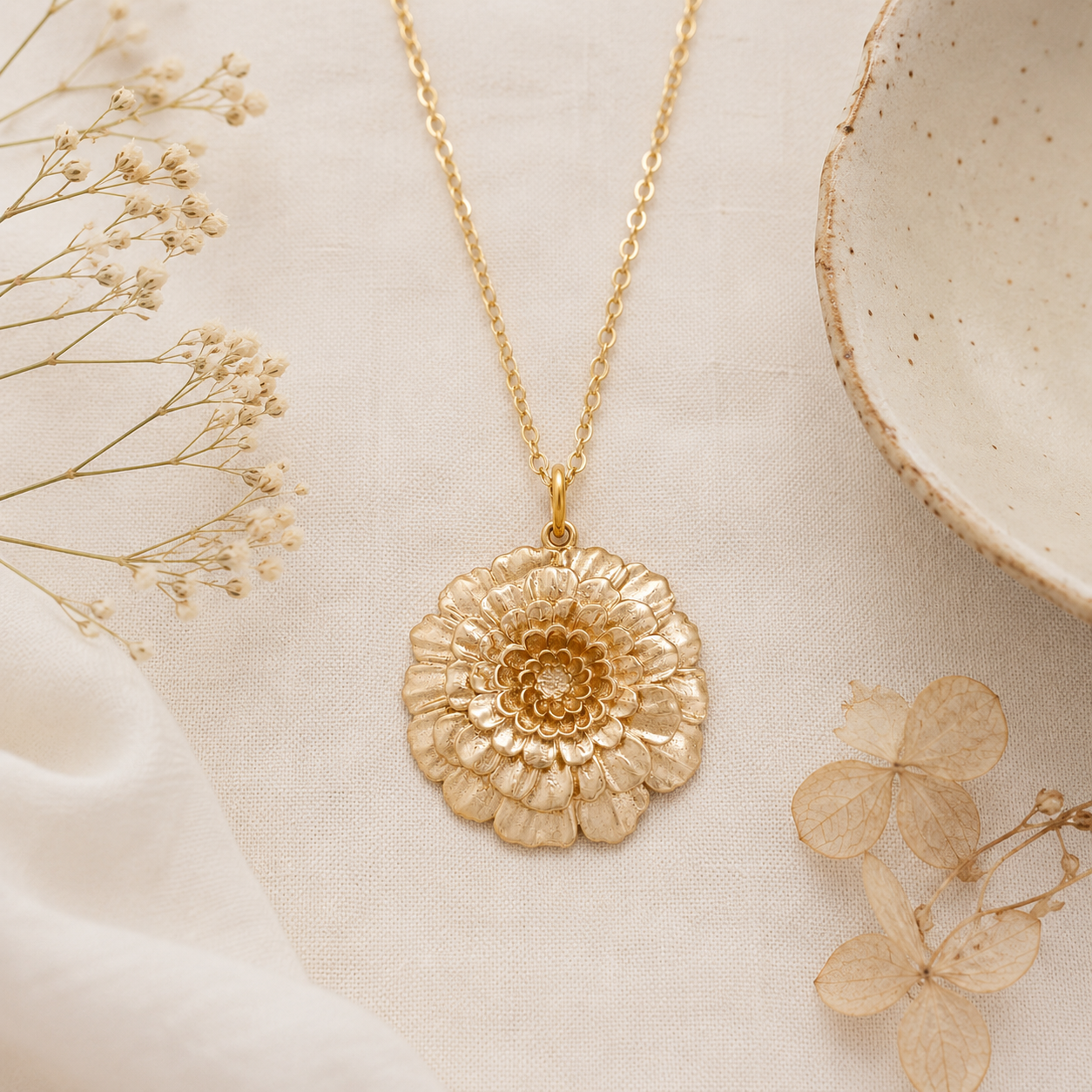 Collier fleur de souci doré