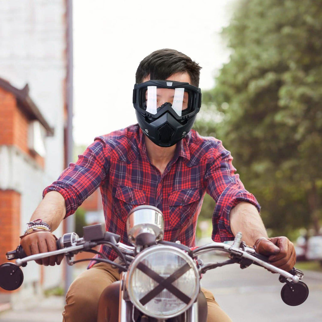 Masque de protection pour lunettes de motard avec filtre buccal antidérapant réglable