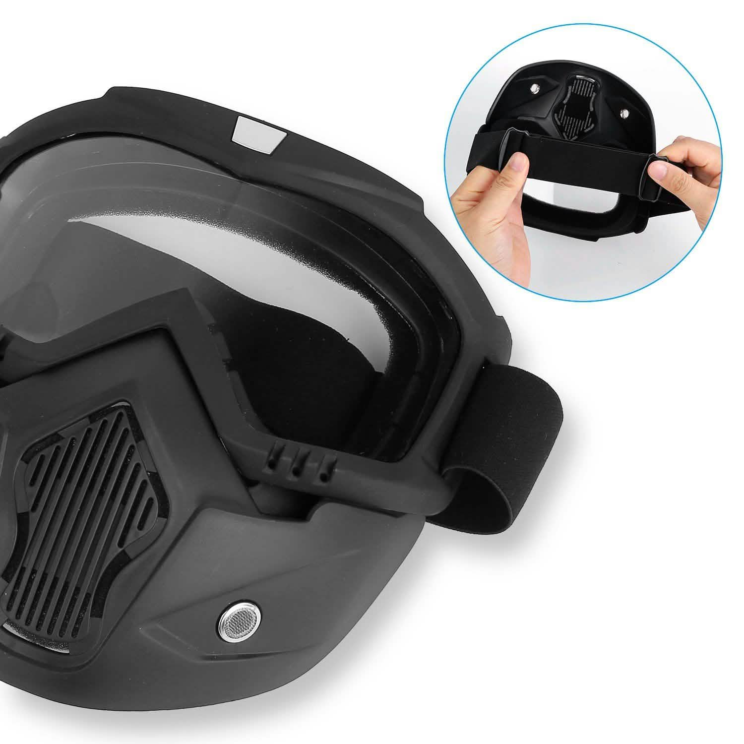 Masque de protection pour lunettes de motard avec filtre buccal antidérapant réglable