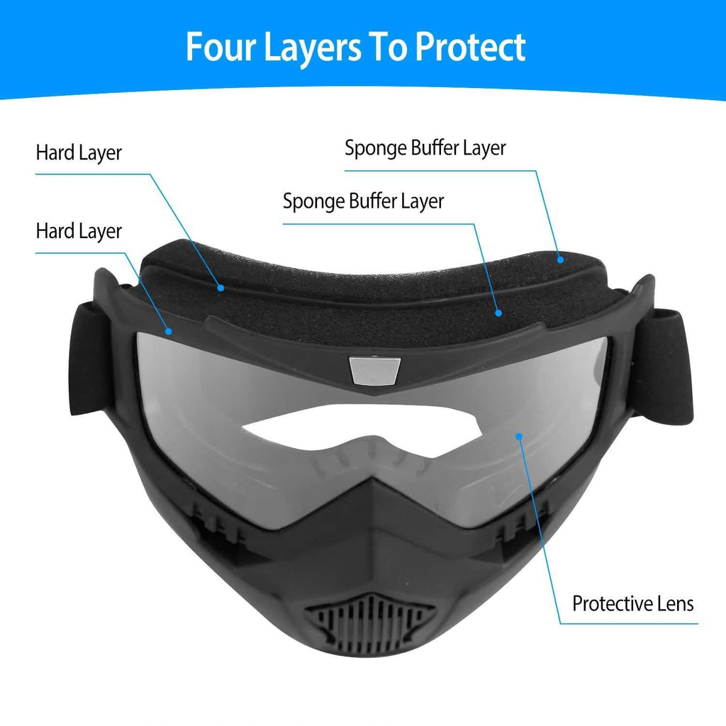Masque de protection pour lunettes de motard avec filtre buccal antidérapant réglable
