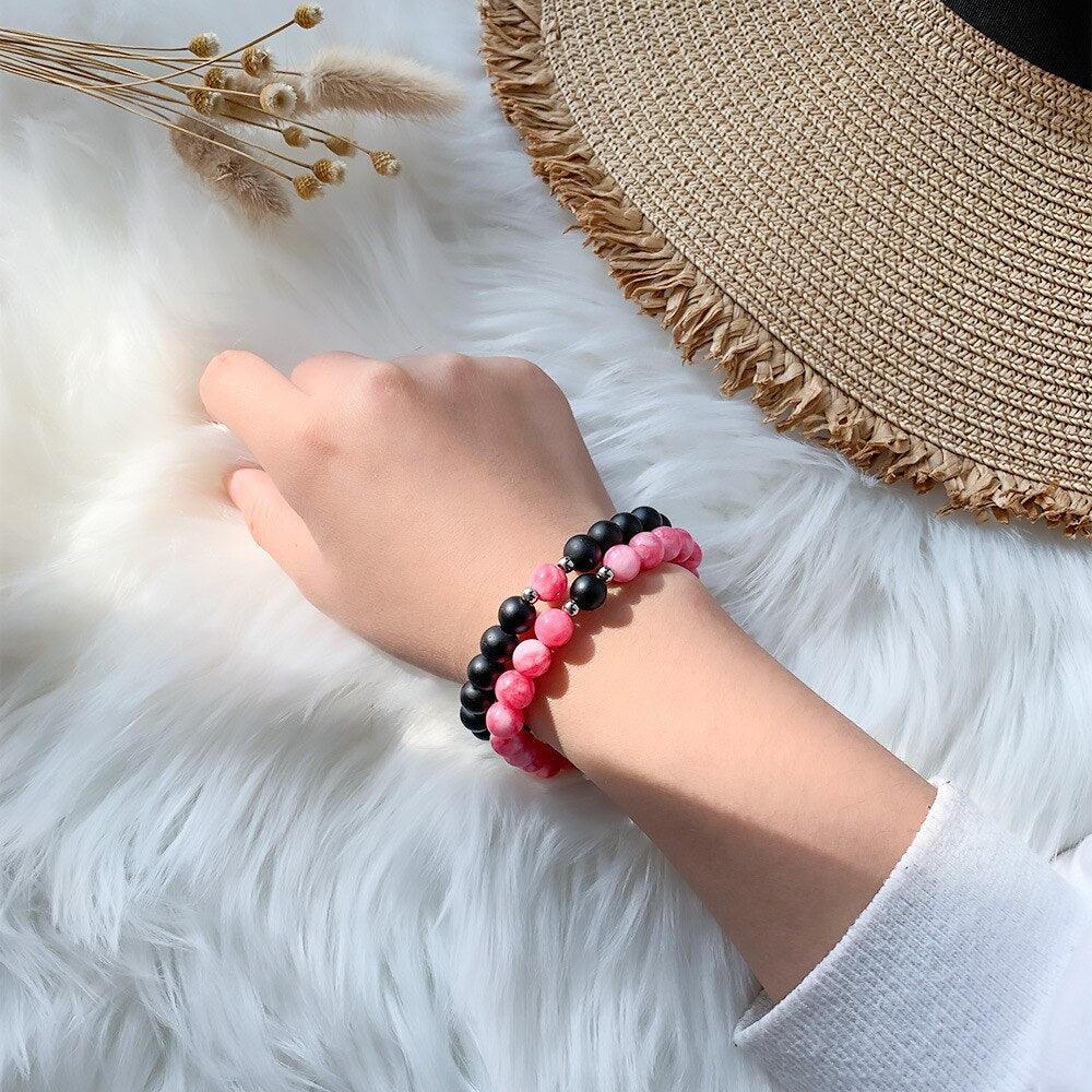 Bracelets assortis pour couples en perles de pierre naturelle, aimant attractif, symbole poignets femmes hommes, bracelets connectés perlés assortis pour elle et lui, couple, Saint-Valentin, meilleur(e) ami(e).