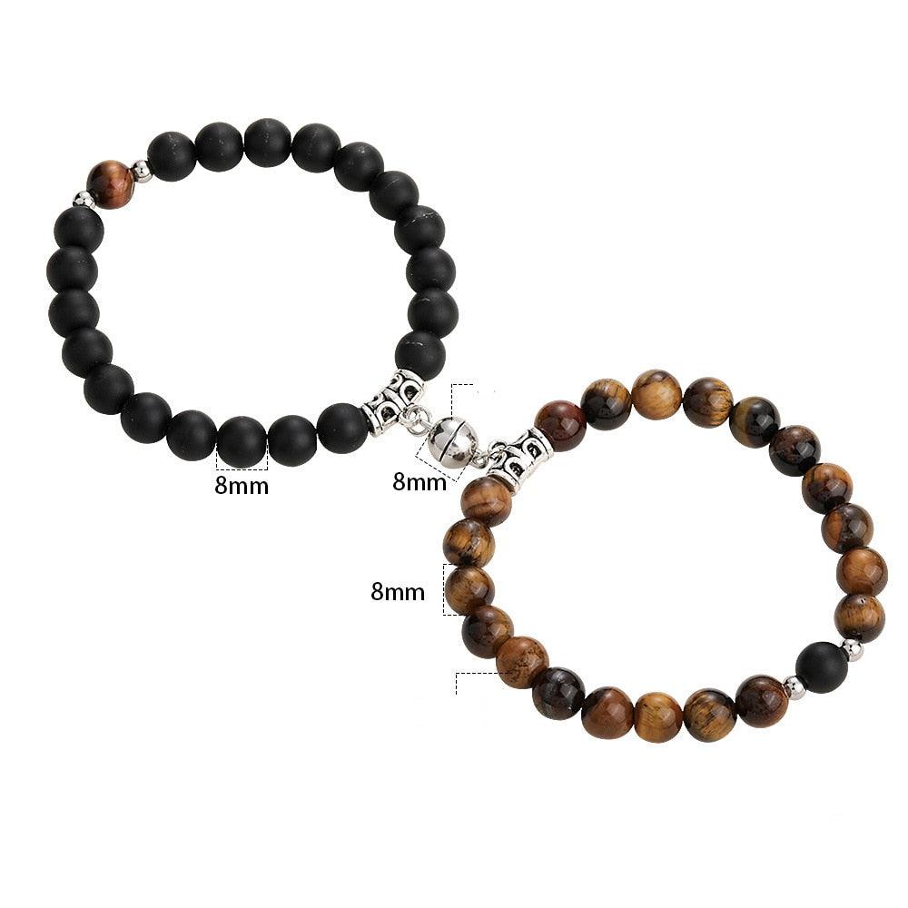 Bracelets assortis pour couples en perles de pierre naturelle, aimant attractif, symbole poignets femmes hommes, bracelets connectés perlés assortis pour elle et lui, couple, Saint-Valentin, meilleur(e) ami(e).