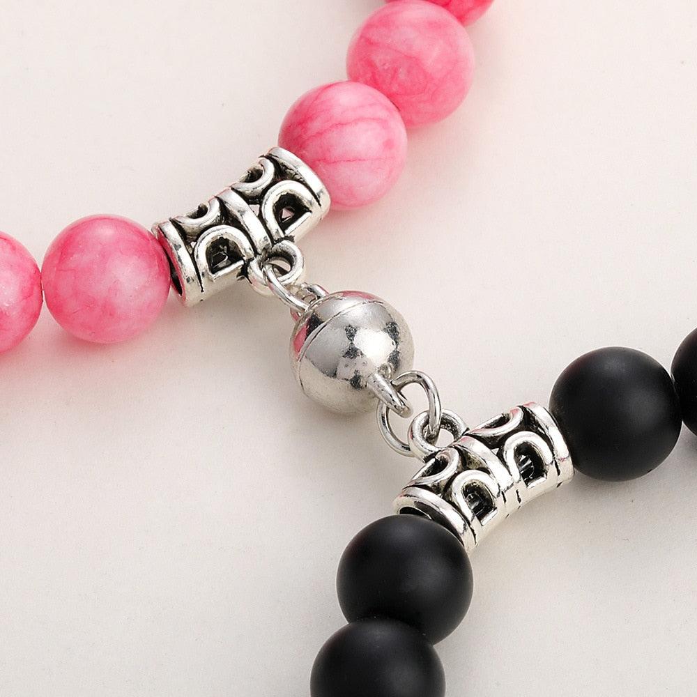 Bracelets assortis pour couples en perles de pierre naturelle, aimant attractif, symbole poignets femmes hommes, bracelets connectés perlés assortis pour elle et lui, couple, Saint-Valentin, meilleur(e) ami(e).
