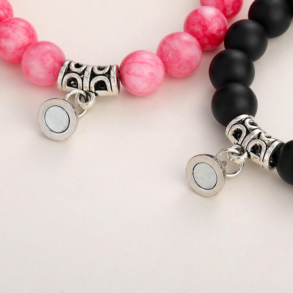 Bracelets assortis pour couples en perles de pierre naturelle, aimant attractif, symbole poignets femmes hommes, bracelets connectés perlés assortis pour elle et lui, couple, Saint-Valentin, meilleur(e) ami(e).