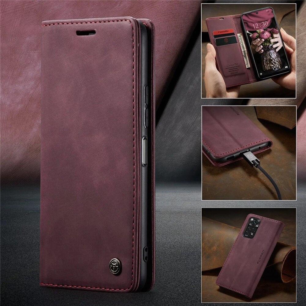 Coque en Cuir Mat pour Xiaomi Mi 9T CC9 10T 11T 12T Pro Lite 5G Redmi Note 8 9s 10 11 11S Pro Portefeuille Housse à Rabat Poco F3 M3 Pro Femmes avec Porte-Cartes Support Magnétique Étui en Cuir à Rabat