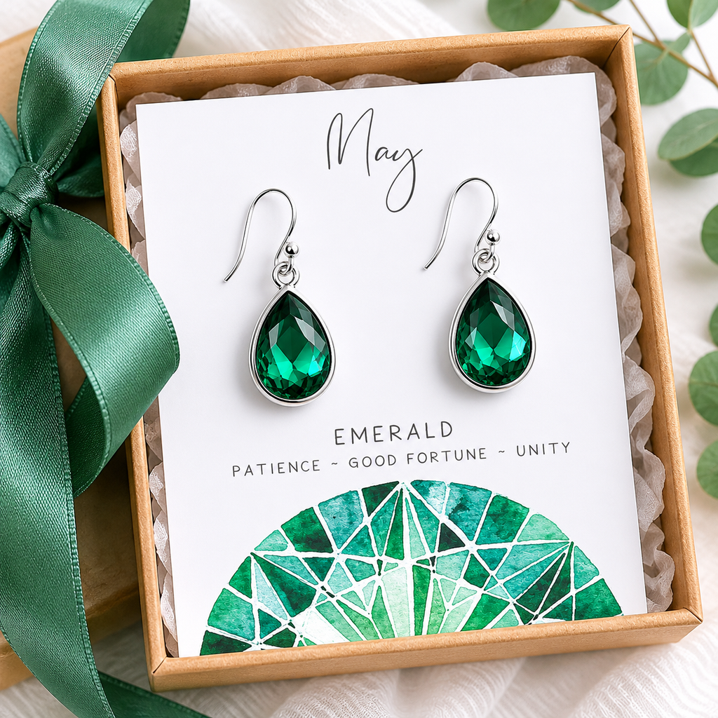 Boucles d'oreilles pierre de naissance de mai - Boucles d'oreilles en cristal en forme de goutte