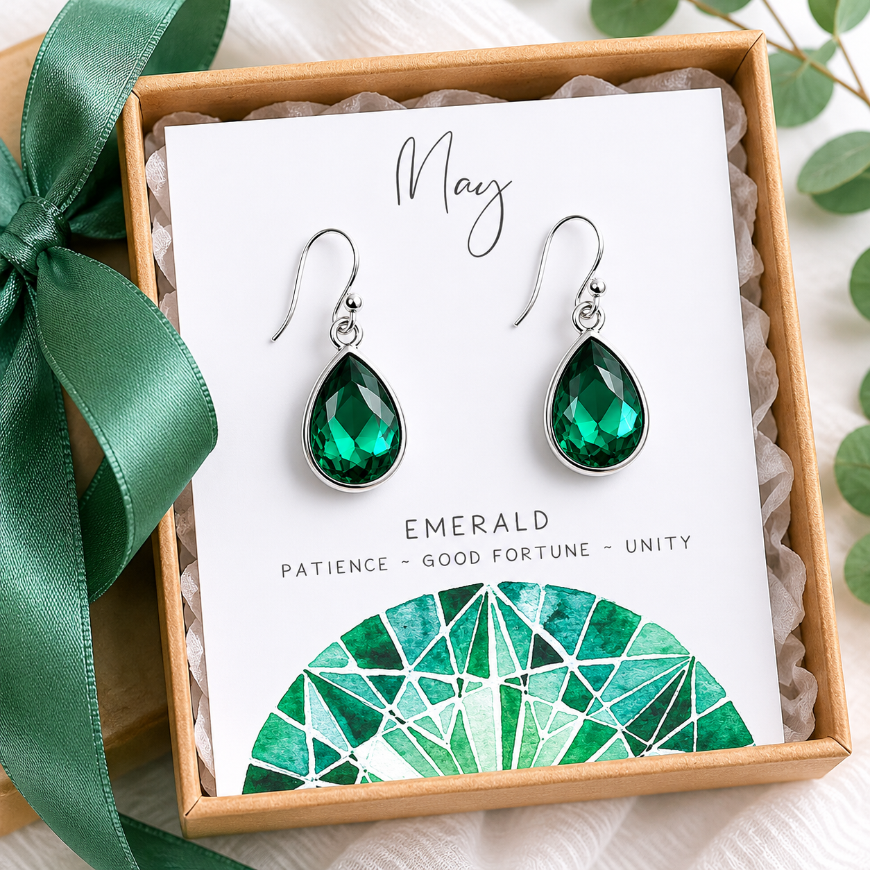 Boucles d'oreilles pierre de naissance de mai - Boucles d'oreilles en cristal en forme de goutte