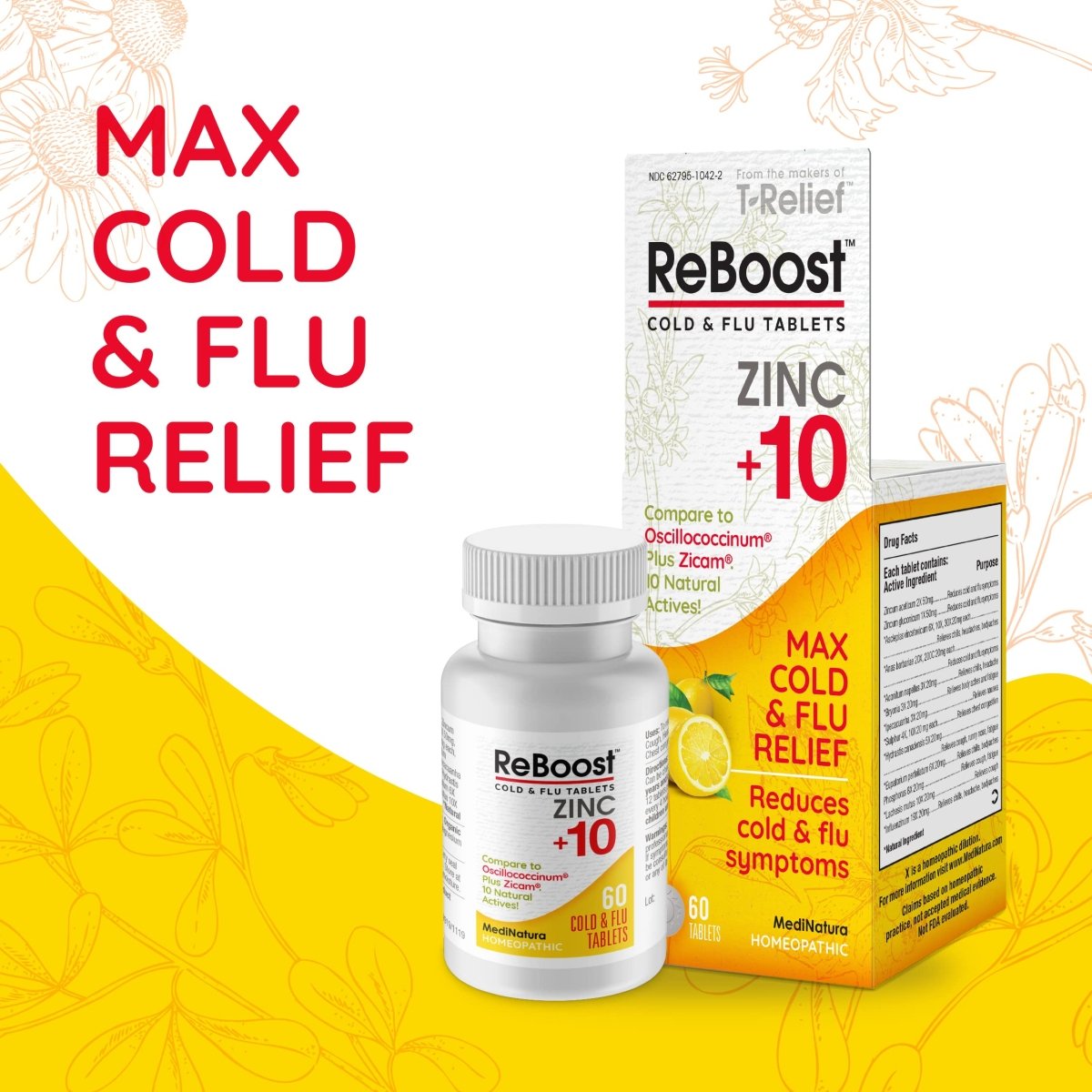 MediNatura Reboost Rhume/Grippe Citron 60 Comprimés