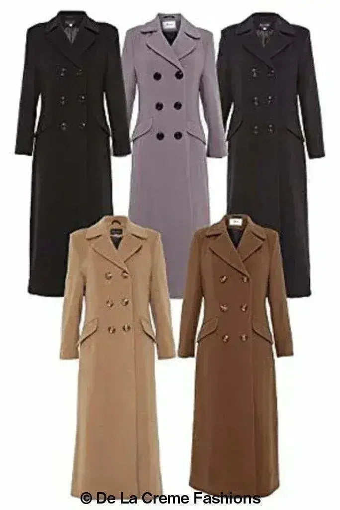Manteau long croisé en mélange de laine