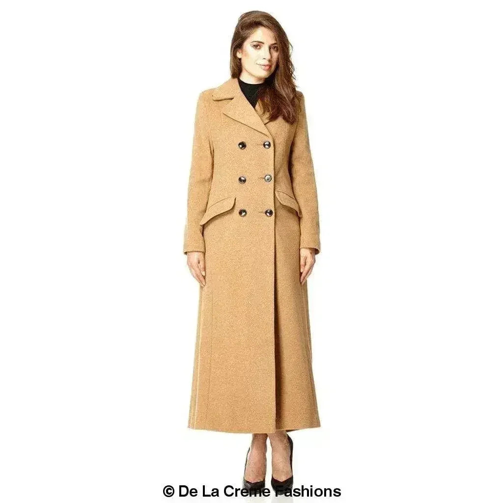 Manteau long croisé en mélange de laine