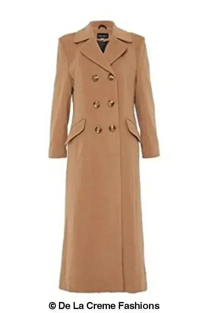 Manteau long croisé en mélange de laine