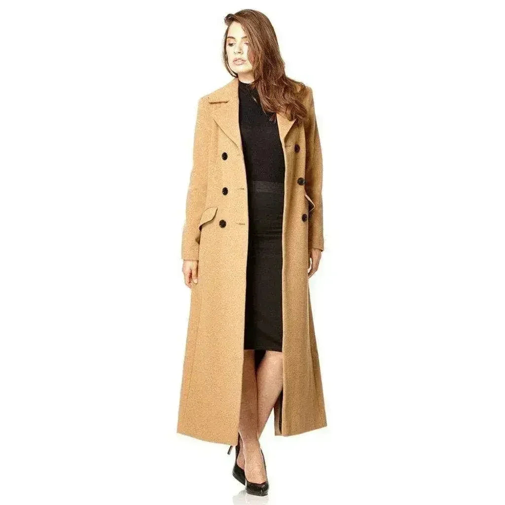 Manteau long croisé en mélange de laine