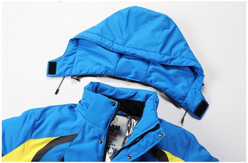 Blouson d'hiver bleu pour homme - Neuf, ski, neige, chaud, manteau - Nouveau design, élégant, respirant - Veste confortable, décontractée, à capuche, imperméable, polaire épaisse pour homme - Veste à capuche détachable