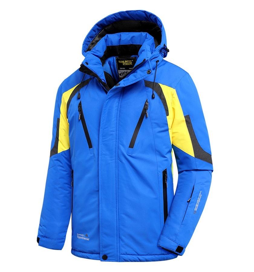 Blouson d'hiver bleu pour homme - Neuf, ski, neige, chaud, manteau - Nouveau design, élégant, respirant - Veste confortable, décontractée, à capuche, imperméable, polaire épaisse pour homme - Veste à capuche détachable