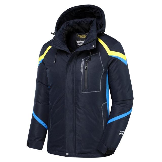 Blouson d'hiver bleu pour homme - Neuf, ski, neige, chaud, manteau - Nouveau design, élégant, respirant - Veste confortable, décontractée, à capuche, imperméable, polaire épaisse pour homme - Veste à capuche détachable