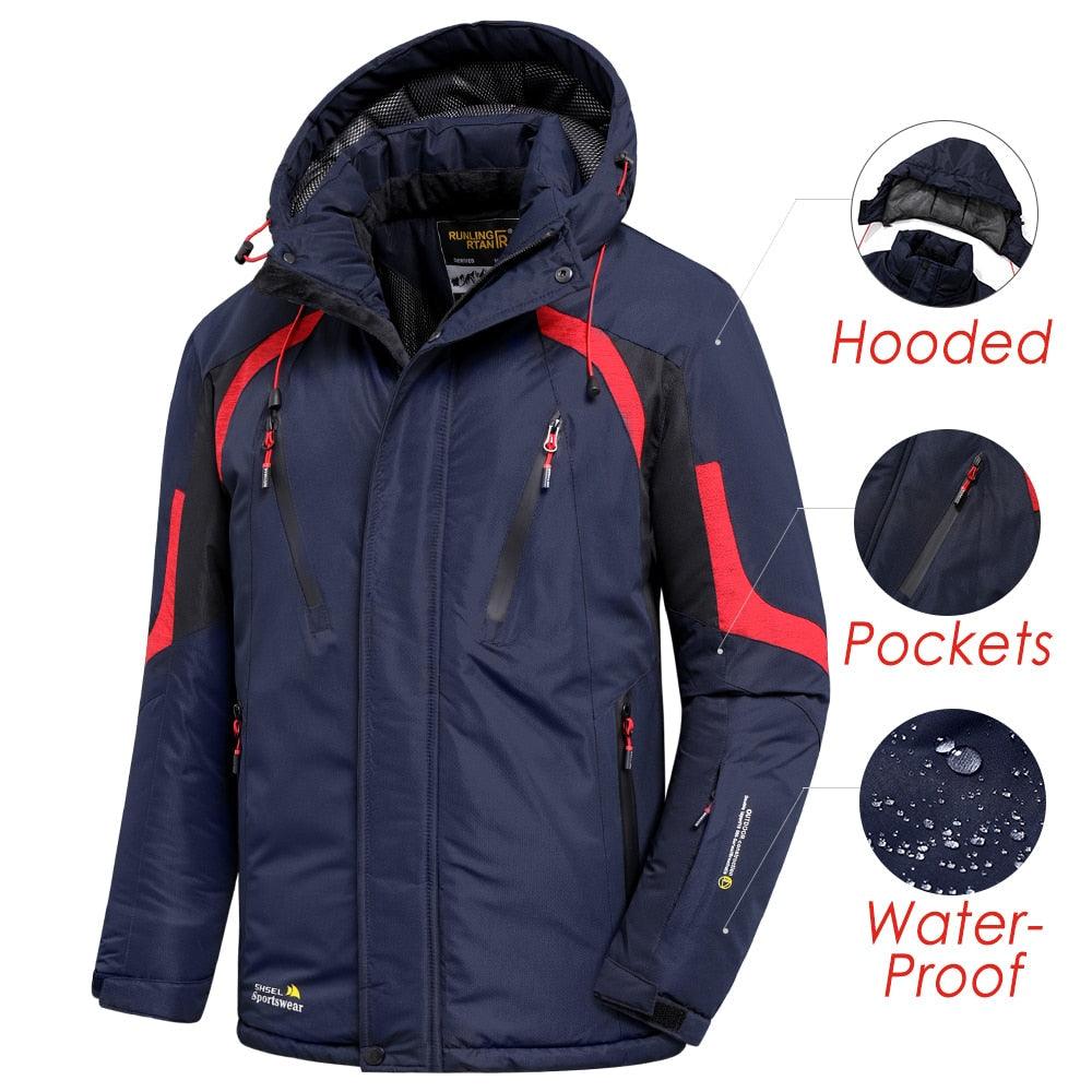 Blouson d'hiver bleu pour homme - Neuf, ski, neige, chaud, manteau - Nouveau design, élégant, respirant - Veste confortable, décontractée, à capuche, imperméable, polaire épaisse pour homme - Veste à capuche détachable