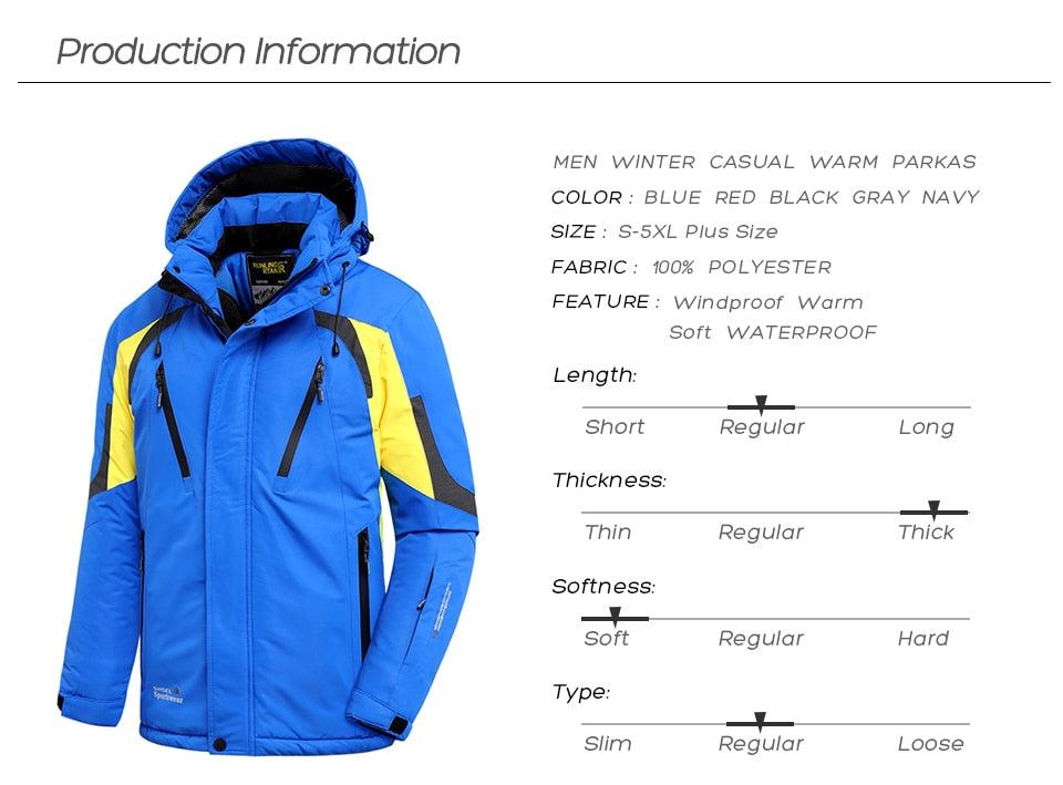 Blouson d'hiver bleu pour homme - Neuf, ski, neige, chaud, manteau - Nouveau design, élégant, respirant - Veste confortable, décontractée, à capuche, imperméable, polaire épaisse pour homme - Veste à capuche détachable