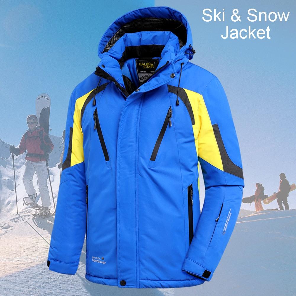Blouson d'hiver bleu pour homme - Neuf, ski, neige, chaud, manteau - Nouveau design, élégant, respirant - Veste confortable, décontractée, à capuche, imperméable, polaire épaisse pour homme - Veste à capuche détachable