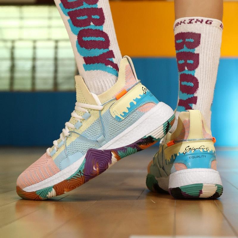 Chaussures de basket-ball respirantes pour hommes, amortissantes, montantes, pour le sport, l'entraînement en extérieur, bottes de cheville légères professionnelles antidérapantes pour la course à pied et la marche