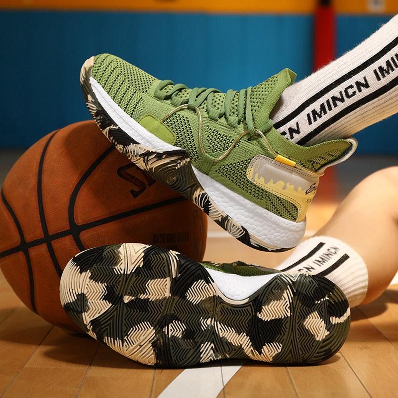 Chaussures de basket-ball respirantes pour hommes, amortissantes, montantes, pour le sport, l'entraînement en extérieur, bottes de cheville légères professionnelles antidérapantes pour la course à pied et la marche