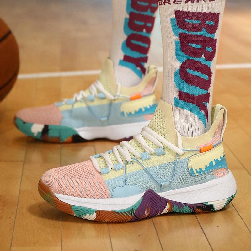Chaussures de basket-ball respirantes pour hommes, amortissantes, montantes, pour le sport, l'entraînement en extérieur, bottes de cheville légères professionnelles antidérapantes pour la course à pied et la marche