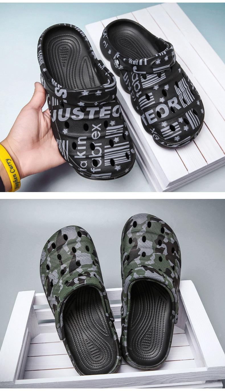 Sabots de jardin pour hommes, sandales décontractées d'été, sabots souples à mémoire de forme, chaussures d'hôpital, sandales d'eau de plage à enfiler pour hommes, chaussures d'eau antidérapantes, sabots de marche pour hommes camouflage de jardin d'été