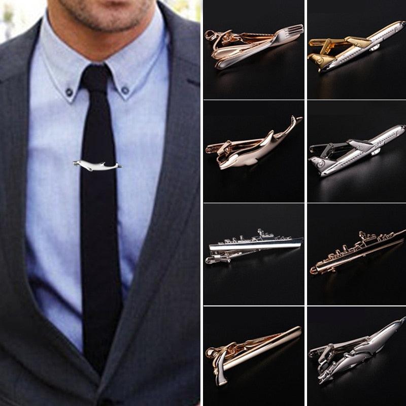 Pinces à cravate élégantes pour hommes, pince à cravate, pince à cravate, bijoux de fête de mariage, cadeau pour hommes, pince à cravate en forme de dauphin ou d'avion, bijoux de fête de mariage