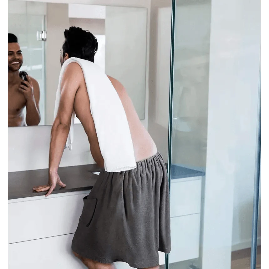 Peignoir pour homme en polaire en peluche, serviette de bain, spa, gym, couleur unie, design élégant, avec poche, tendance