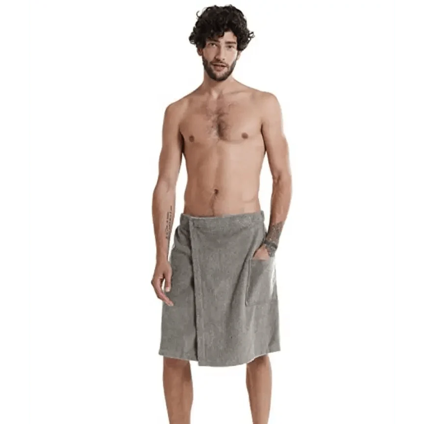 Peignoir pour homme en polaire en peluche, serviette de bain, spa, gym, couleur unie, design élégant, avec poche, tendance