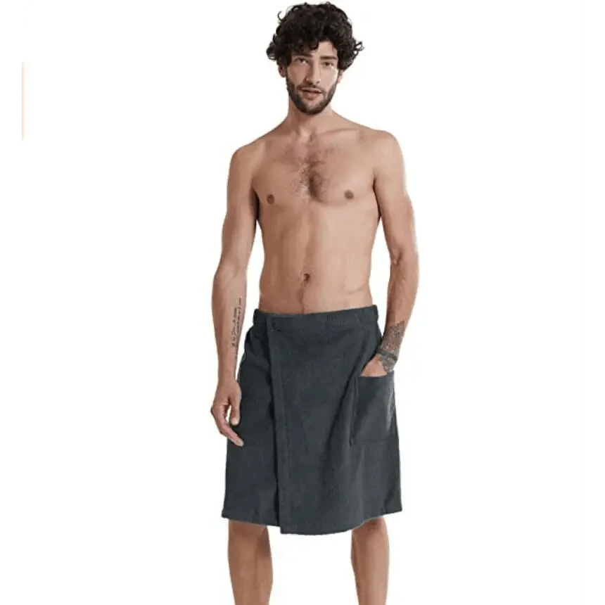 Peignoir pour homme en polaire en peluche, serviette de bain, spa, gym, couleur unie, design élégant, avec poche, tendance