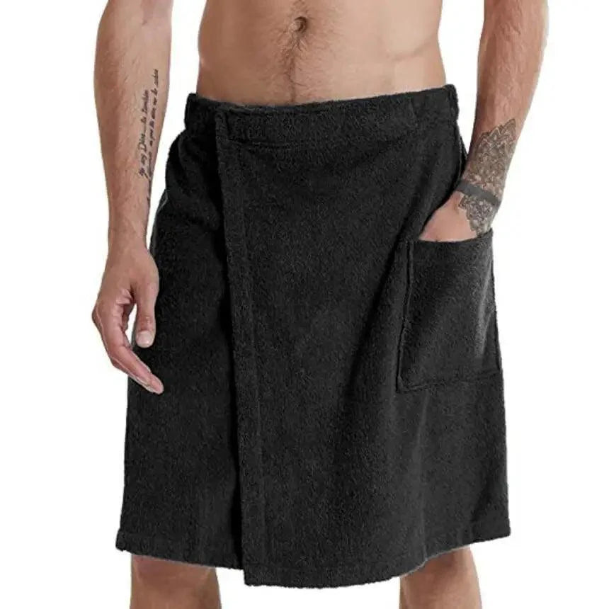 Peignoir pour homme en polaire en peluche, serviette de bain, spa, gym, couleur unie, design élégant, avec poche, tendance