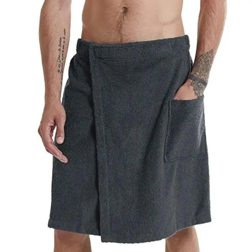 Peignoir pour homme en polaire en peluche, serviette de bain, spa, gym, couleur unie, design élégant, avec poche, tendance