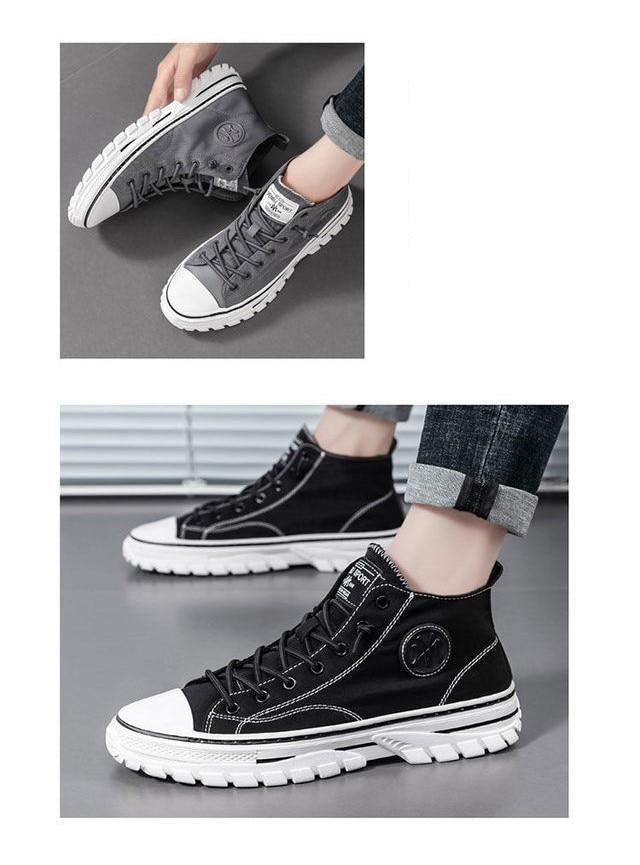 Chaussures en toile pour hommes Baskets vulcanisées montantes grises décontractées pour le skateboard Confortables d'extérieur Sport Marche Baskets mode montantes Chaussures décontractées Baskets de marche