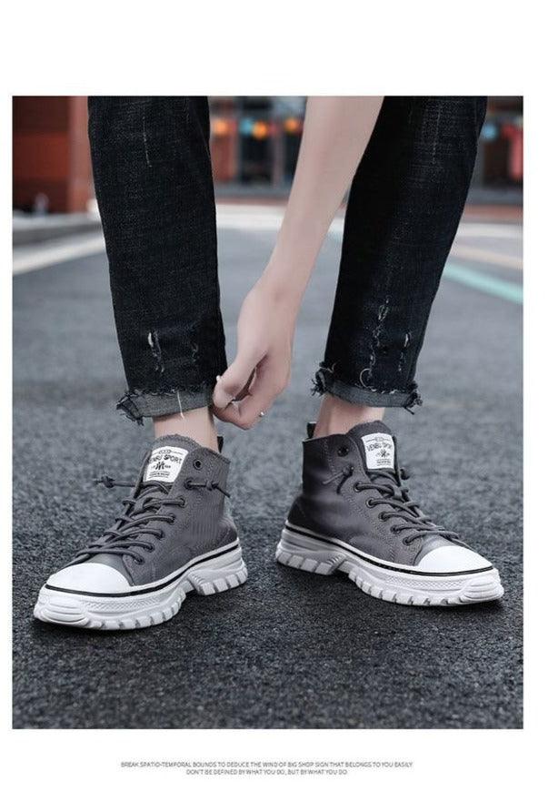 Chaussures en toile pour hommes Baskets vulcanisées montantes grises décontractées pour le skateboard Confortables d'extérieur Sport Marche Baskets mode montantes Chaussures décontractées Baskets de marche