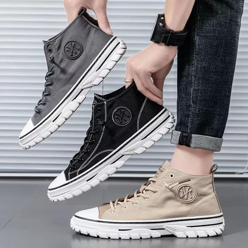 Chaussures en toile pour hommes Baskets vulcanisées montantes grises décontractées pour le skateboard Confortables d'extérieur Sport Marche Baskets mode montantes Chaussures décontractées Baskets de marche