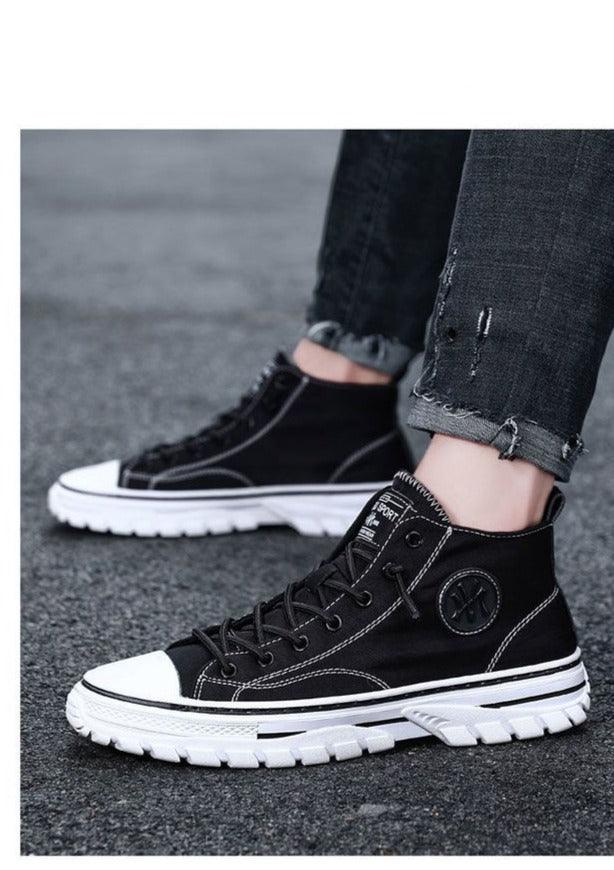 Chaussures en toile pour hommes Baskets vulcanisées montantes grises décontractées pour le skateboard Confortables d'extérieur Sport Marche Baskets mode montantes Chaussures décontractées Baskets de marche