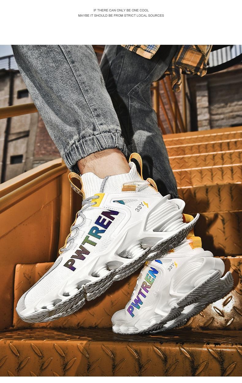 Baskets de Course Réfléchissantes à Lames pour Hommes - Chaussures de Sport Décontractées de Luxe pour la Marche et la Gym - Baskets en Maille Respirante de Haute Qualité pour le Jogging, la Marche et l'Athlétisme