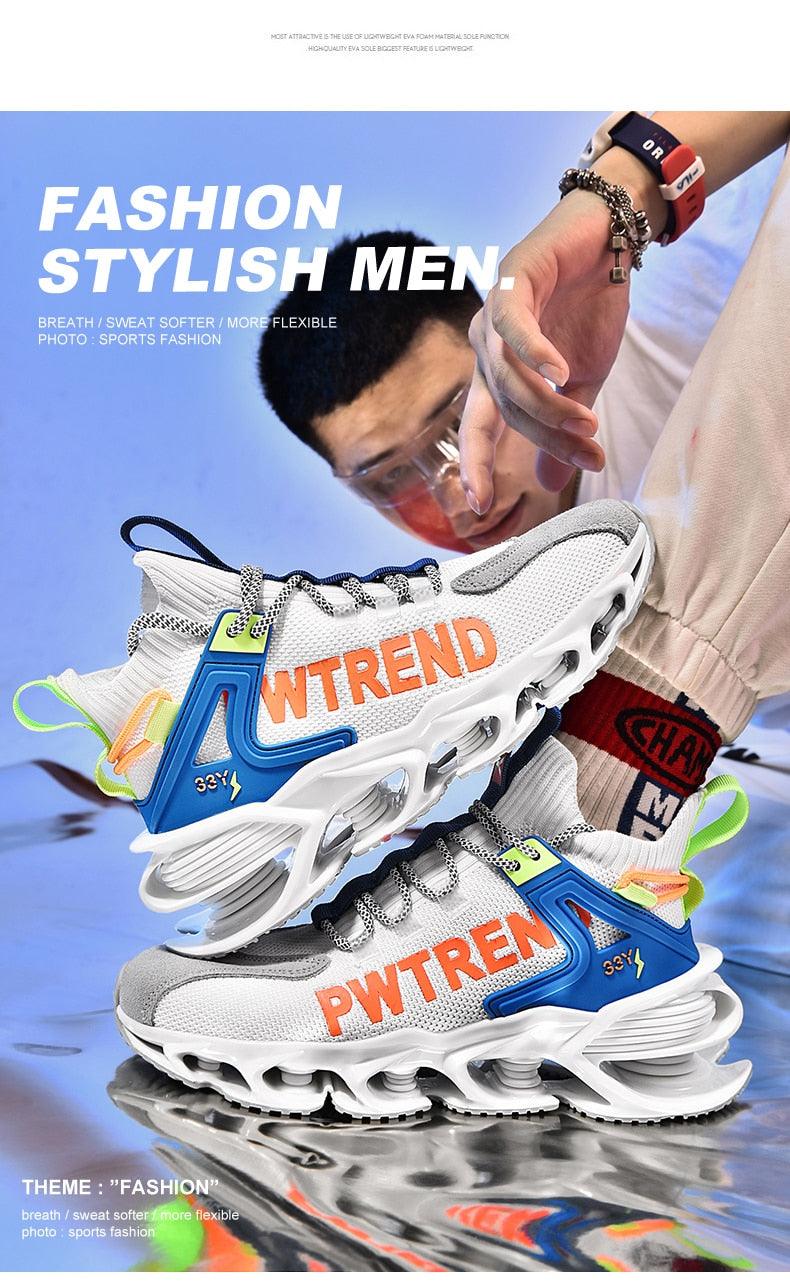 Baskets de Course Réfléchissantes à Lames pour Hommes - Chaussures de Sport Décontractées de Luxe pour la Marche et la Gym - Baskets en Maille Respirante de Haute Qualité pour le Jogging, la Marche et l'Athlétisme