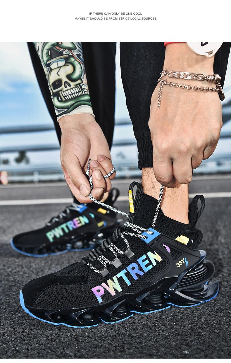 Baskets de Course Réfléchissantes à Lames pour Hommes - Chaussures de Sport Décontractées de Luxe pour la Marche et la Gym - Baskets en Maille Respirante de Haute Qualité pour le Jogging, la Marche et l'Athlétisme
