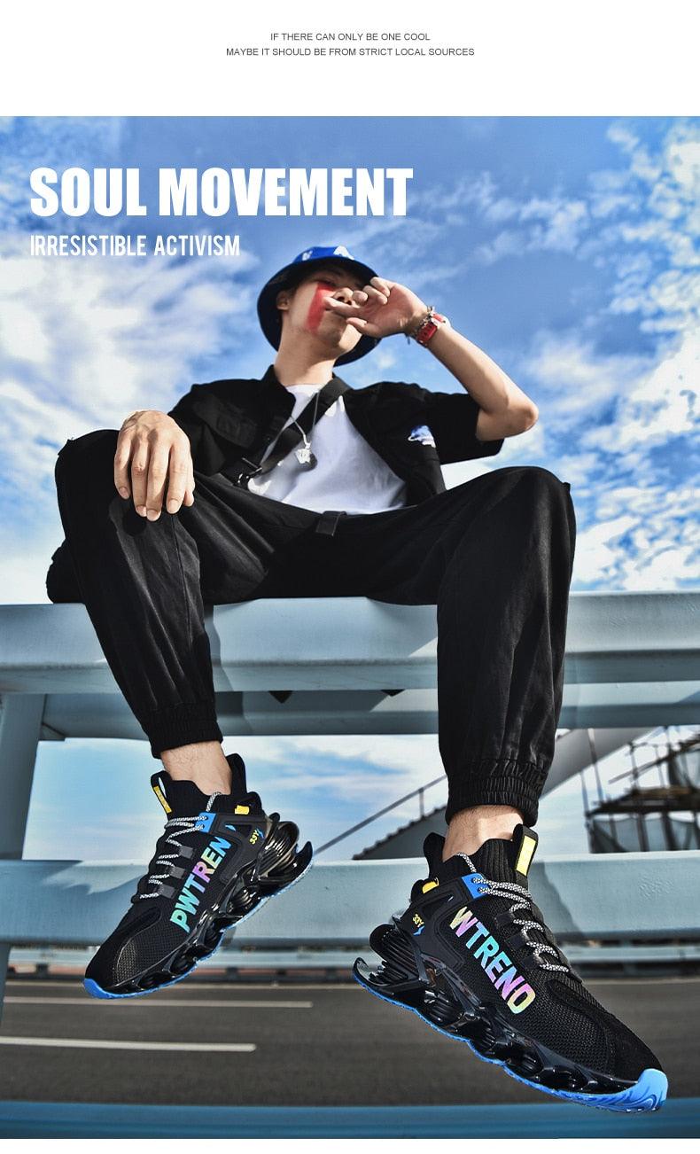 Baskets de Course Réfléchissantes à Lames pour Hommes - Chaussures de Sport Décontractées de Luxe pour la Marche et la Gym - Baskets en Maille Respirante de Haute Qualité pour le Jogging, la Marche et l'Athlétisme
