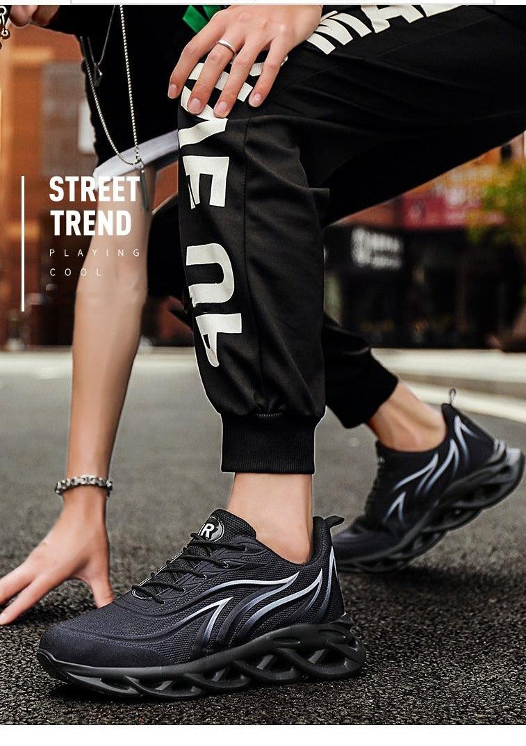 Baskets pour hommes imprimé flammes Chaussures de sport en toile tissée, confortables pour la course en extérieur, chaussures de sport décontractées, baskets de sport de haute qualité au design sportif