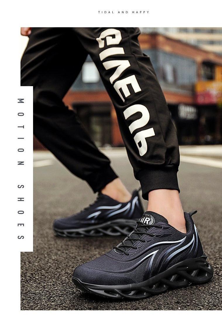 Baskets pour hommes imprimé flammes Chaussures de sport en toile tissée, confortables pour la course en extérieur, chaussures de sport décontractées, baskets de sport de haute qualité au design sportif