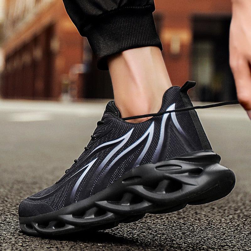 Baskets pour hommes imprimé flammes Chaussures de sport en toile tissée, confortables pour la course en extérieur, chaussures de sport décontractées, baskets de sport de haute qualité au design sportif