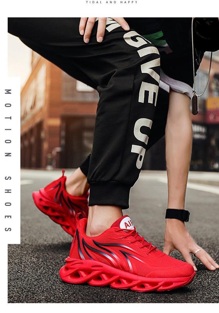 Baskets pour hommes imprimé flammes Chaussures de sport en toile tissée, confortables pour la course en extérieur, chaussures de sport décontractées, baskets de sport de haute qualité au design sportif