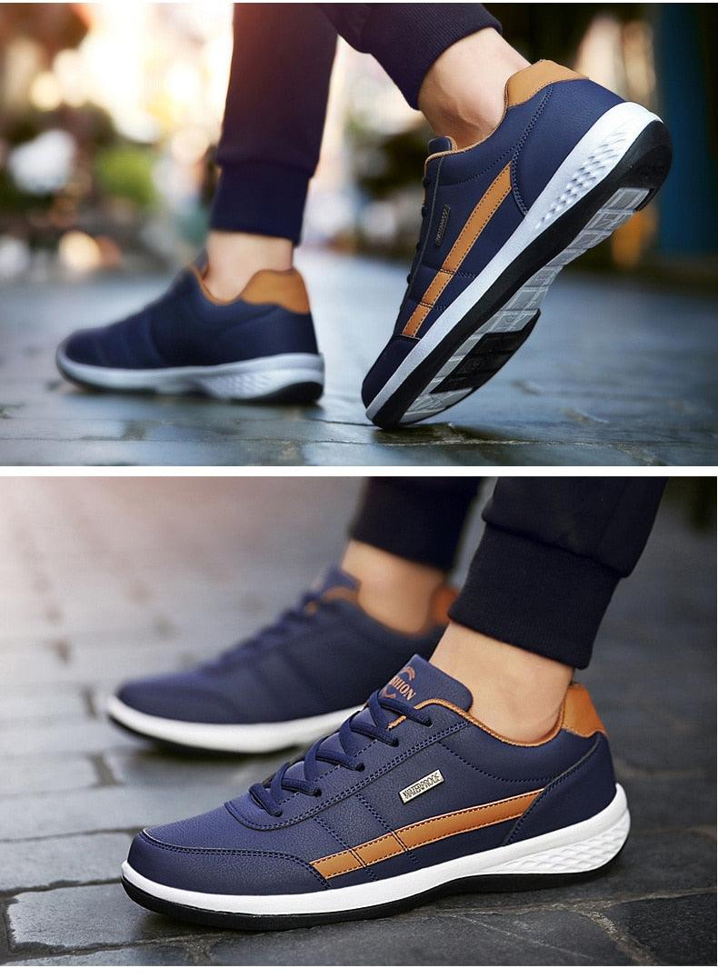 Baskets en cuir pour hommes Baskets décontractées et confortables de luxe Homme Baskets de sport à lacets en cuir artificiel Baskets plates de printemps pour hommes Baskets de sport décontractées pour hommes