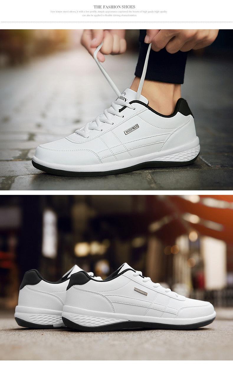 Baskets en cuir pour hommes Baskets décontractées et confortables de luxe Homme Baskets de sport à lacets en cuir artificiel Baskets plates de printemps pour hommes Baskets de sport décontractées pour hommes