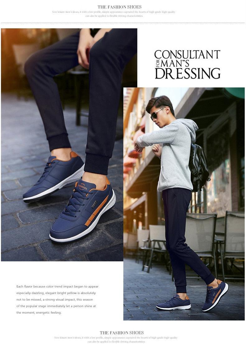 Baskets en cuir pour hommes Baskets décontractées et confortables de luxe Homme Baskets de sport à lacets en cuir artificiel Baskets plates de printemps pour hommes Baskets de sport décontractées pour hommes