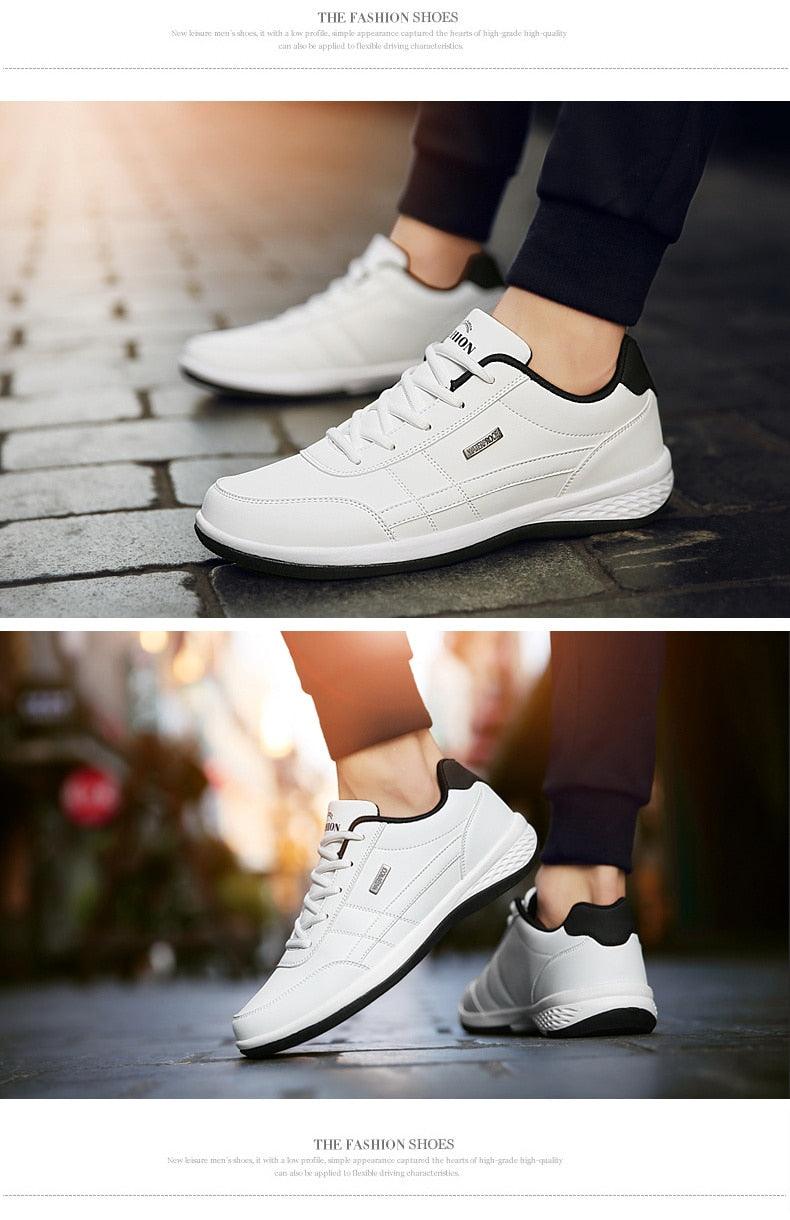 Baskets en cuir pour hommes Baskets décontractées et confortables de luxe Homme Baskets de sport à lacets en cuir artificiel Baskets plates de printemps pour hommes Baskets de sport décontractées pour hommes